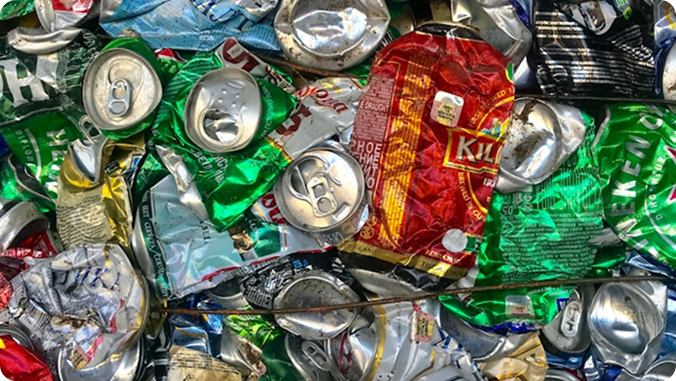 Crushed aluminum cans for recycling